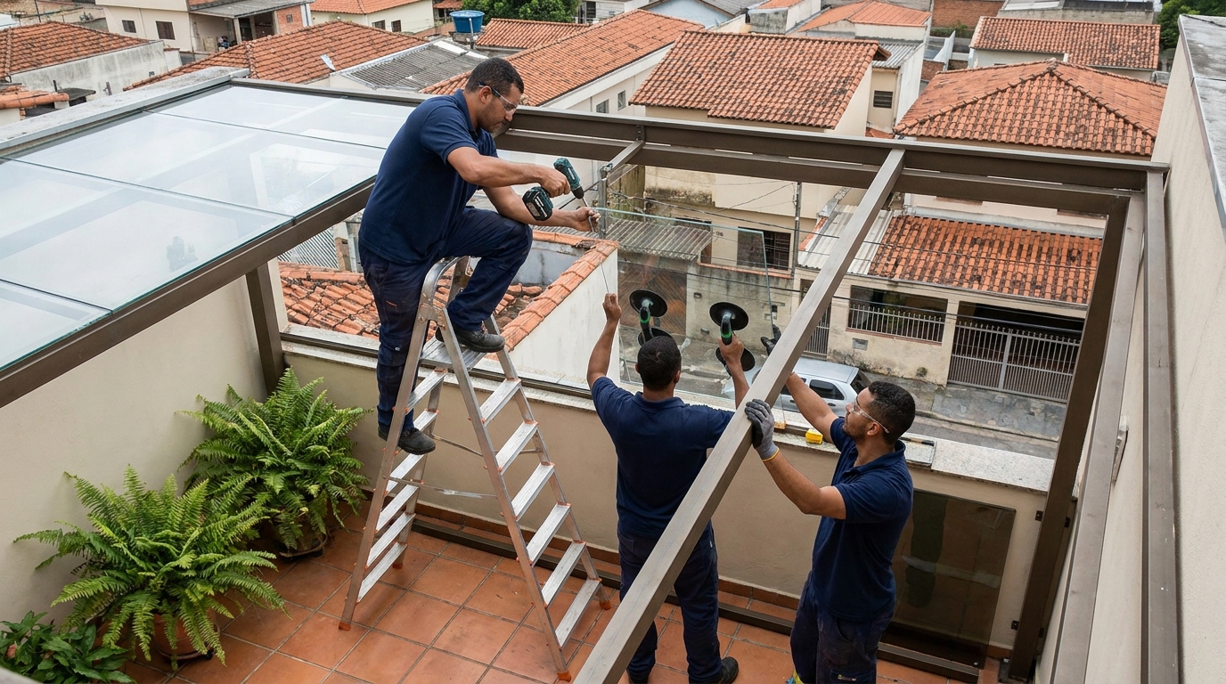 Cobertura de vidro em terraço com telhados em Governador Valadares-MG