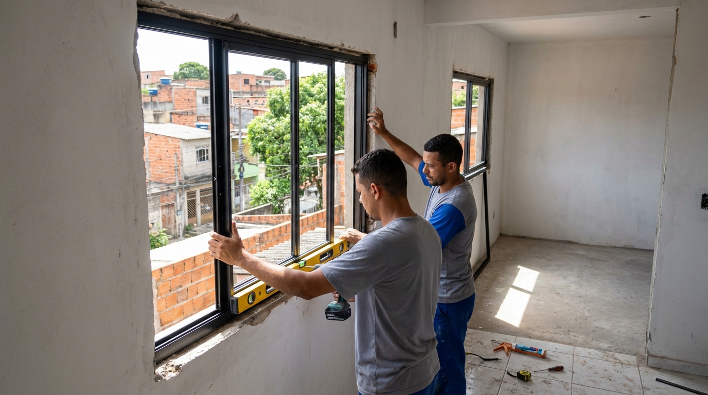 Esquadria de alumínio em obra em Governador Valadares-MG