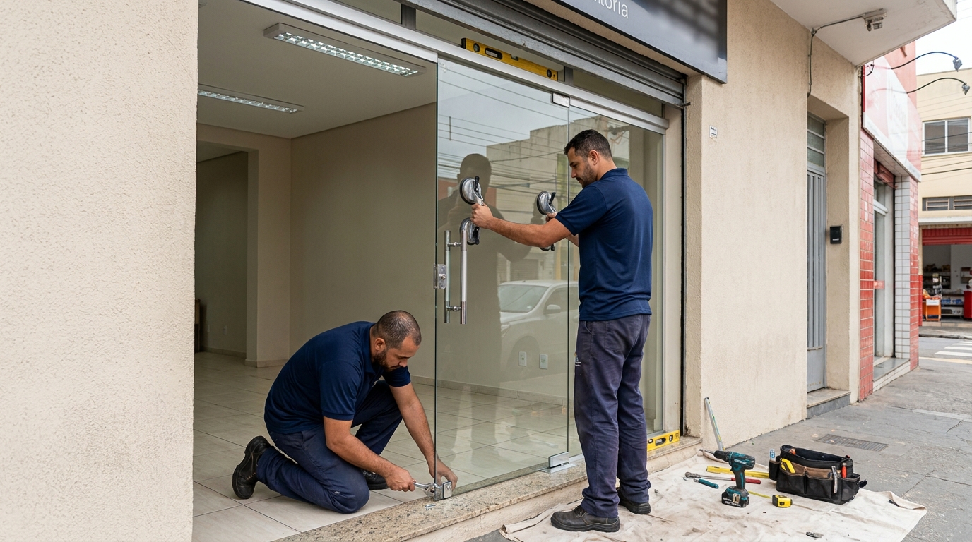 Porta de vidro com puxador inox em Governador Valadares-MG
